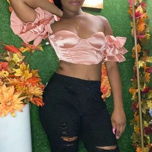 Pink Off Shoulder Crop Top